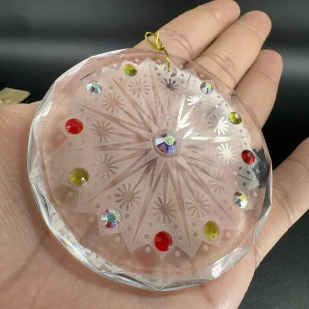 Hand Crafted Clear Crystal Round‎ Jeweled Ornament Signed Christmas Decorative